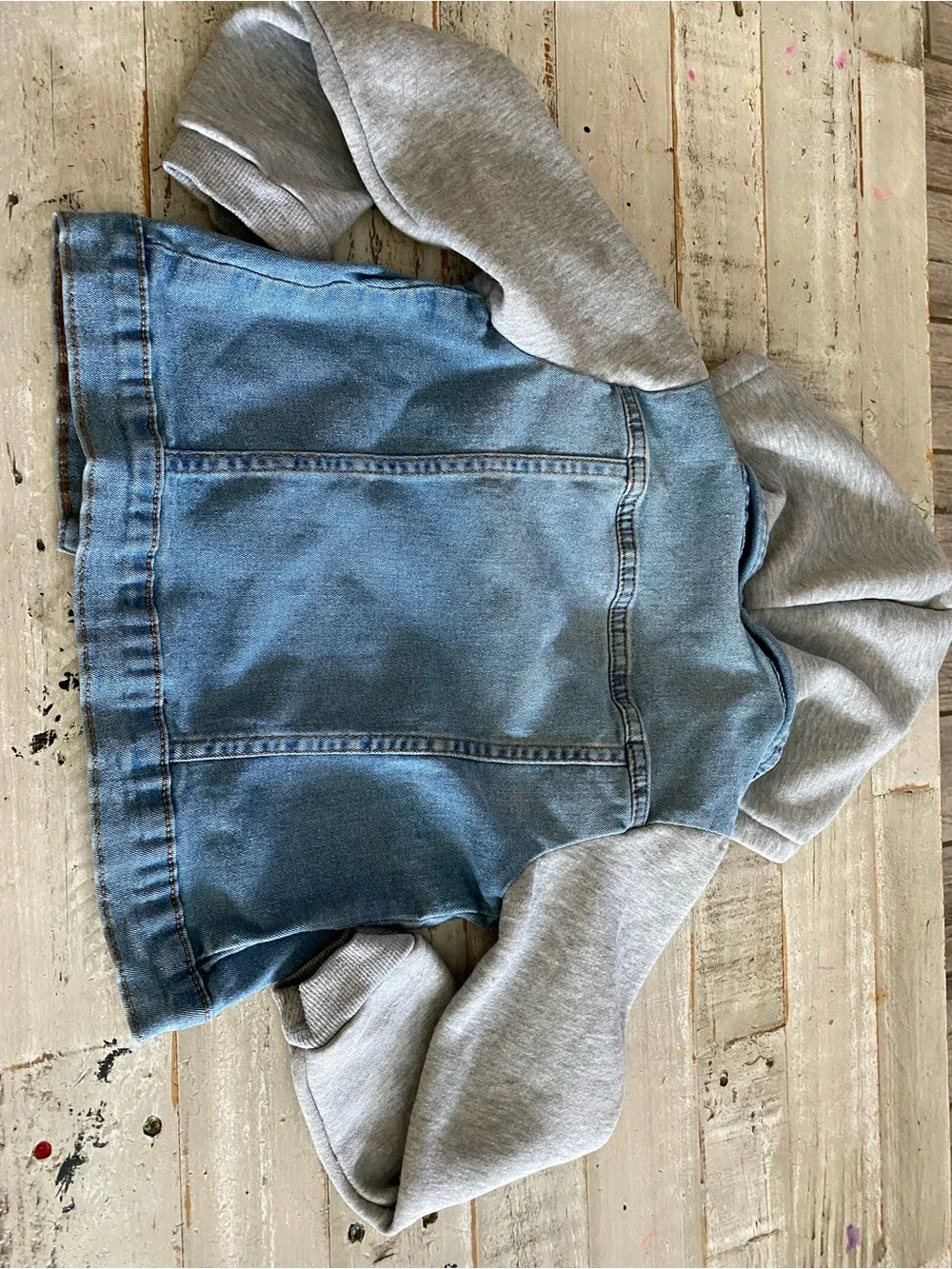 Kids Two-Tone Denim Jacket with Gray Hood